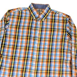 Southern Pines Mens XL Plaid Button Down Shirt Orange Blue Yellow Long Sleeve